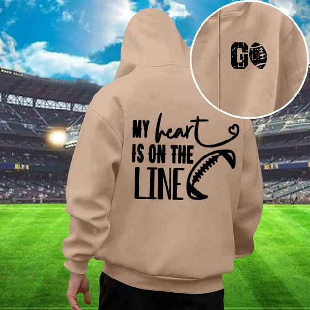 MHFRRA Sudadera con Capucha Informal para Hombre, Diseño de Fútbol para El Día Del Partido, Cómoda y Holgada, para Uso Diario Caqui
