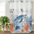 thumbnail image 3 of Sea Turtle Coastal No Hook Shower Curtain with Snap in Liner, Waterproof Fabric Shower Curtains, Blue Red Summer Beach Coral Nautical Wood Shower Curtain Set Top See Through for Bathroom 60"x72", 3 of 8