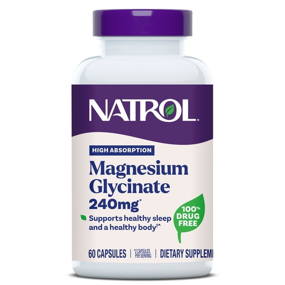 Natrol Magnesium Glycinate 240 mg, High Absorption Magnesium Supplement for Healthy Sleep and Body, 60 Capsules, Up to a 30 Day Supply