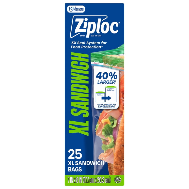 Ziploc® Brand XL Sandwich Bags with EasyGuide™ Texture, Grip 'n