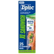 Ziploc® Brand XL Sandwich Bags with EasyGuide™ Texture, Grip n Seal Technology™, Food Storage, 25 Count