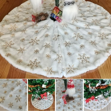 Christmas Tree Skirts - Gold Tree Skirt, Christmas Tree Skirt Mat Faux Home Floor Decor Ornament Party 30.71INCH
