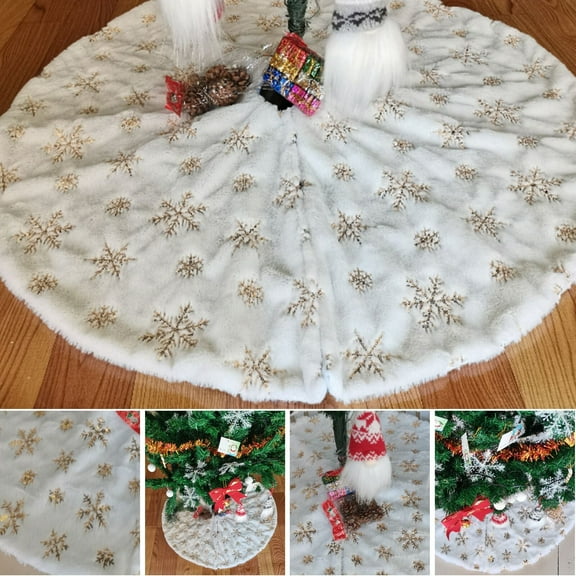 Hoiday Clearance! Titcea Christmas Tree Skirt, 30 Inch Plush Snowflakes Sequin Tree Skirt for Holiday Party Home Indoor Outdoor Decorations