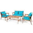 thumbnail image 2 of Gymax 4PCS Patio Conversation Set Wood Frame Furniture Set w/ Turquoise Cushions, 2 of 9