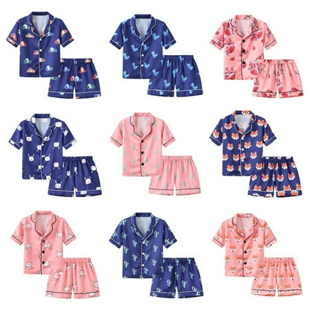 

Baby Silk Pajamas Set Short Sleeve Shorts Thin Section Cute Print Single-breasted Boy Girl Summer Two-piece Suit