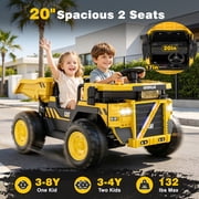 East doll 24V Powered Ride on Dump Truck, Caterpillar Licensed 2 Seater Ride on Toy for Big Kids, 24 Ride ons for Ages 3-8, Ride on Car with Dump Bed, Remote Control, Shovel, 4×100W, Yellow