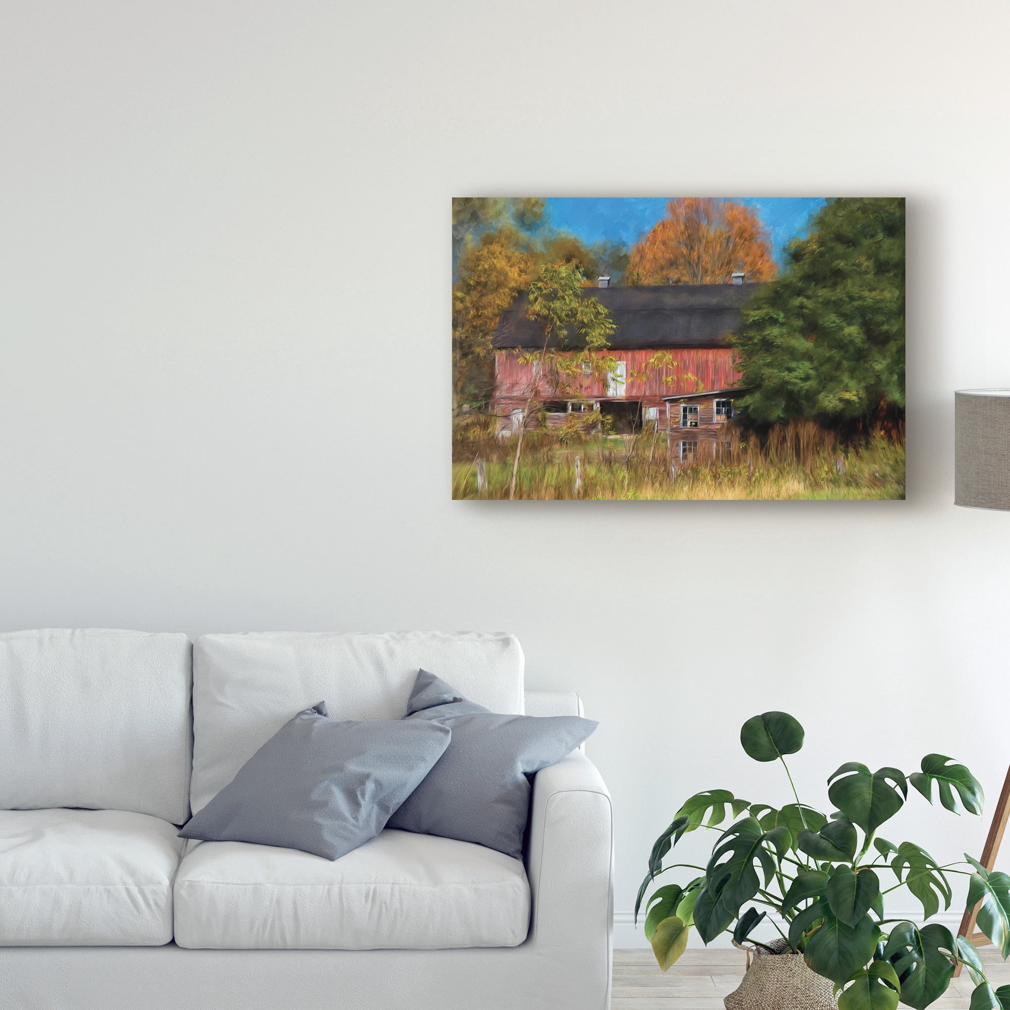 Trademark Fine Art 'Red Barn in October' Canvas Art by Lois Bryan