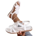 thumbnail image 4 of Fashion Casual Ladies Round Toe Flat Sandals Floral Embellished Back Elastic Band Design Spring Summer Daily Versatile Footwear White 5.5(36), 4 of 9