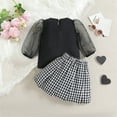 thumbnail image 2 of Mercatoo Toddler Girl Skirt Set Mesh Tulle Puff Sleeve Tops and Plaid A Line Mini Skirts Kids Cute Fall Clothes 1 to 6 Year, 2 of 6