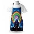 thumbnail image 3 of Chakra Apron Silhouette of Woman Doing Yoga with Vertical Blending Effects and Mesh Peace Motif, Unisex Kitchen Bib Apron with Adjustable Neck for Cooking Baking Gardening, Multicolor, by Ambesonne, 3 of 3