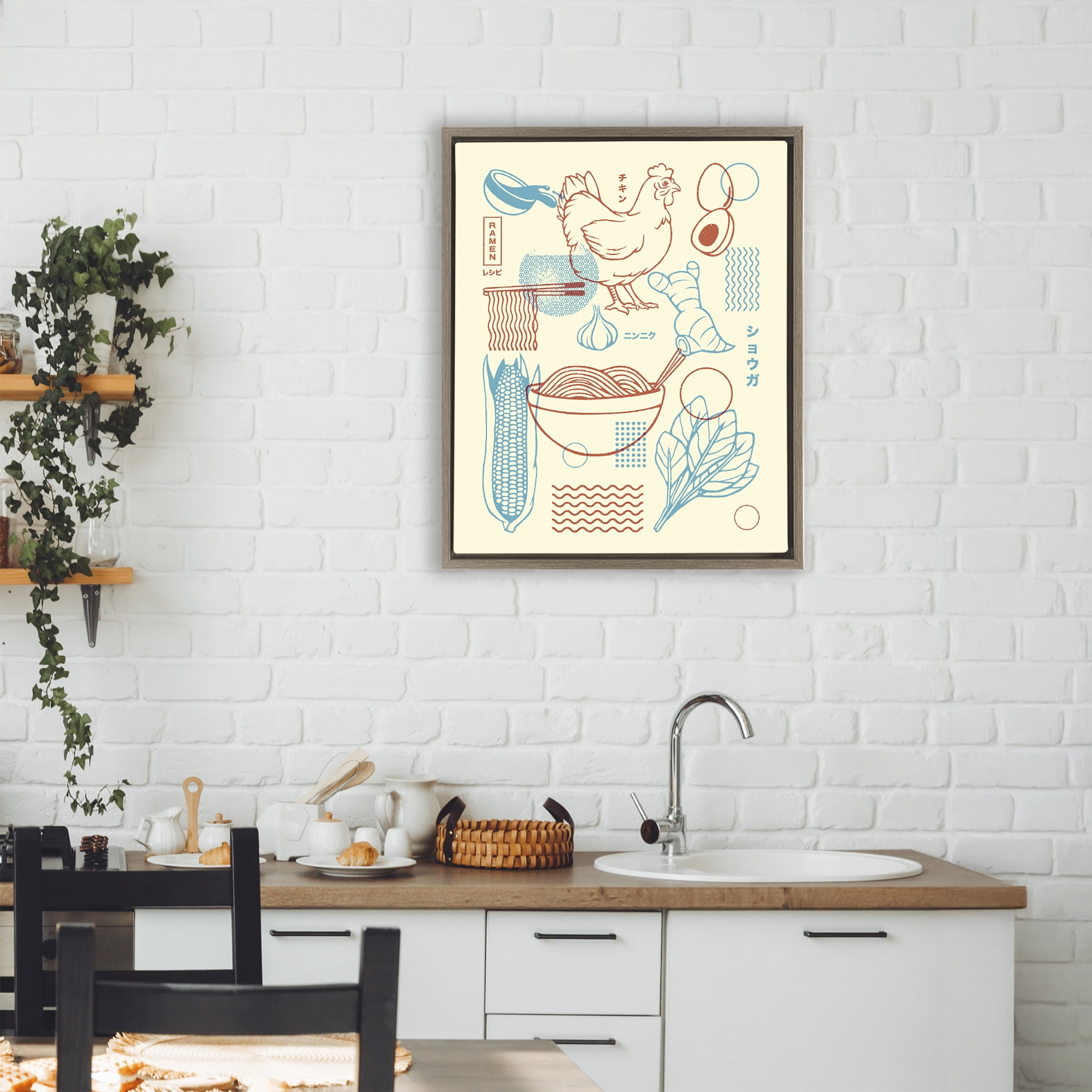 Stupell Industries Minimalist Ramen Ingredients Brown Framed Floater Canvas Wall Art, design by Tobe Fonseca