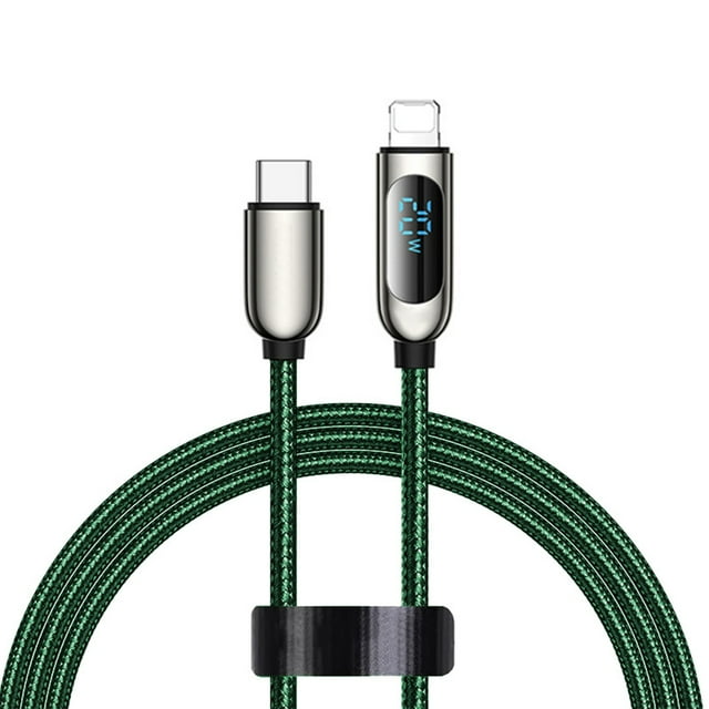 QualitChoice Data Cable 5A 1.2m Digital Display 480Mbps Smartphone Tablet Power Bank Fast Charging Nylon Weaving Replacing Cord Green 20W Type 3 1Set
