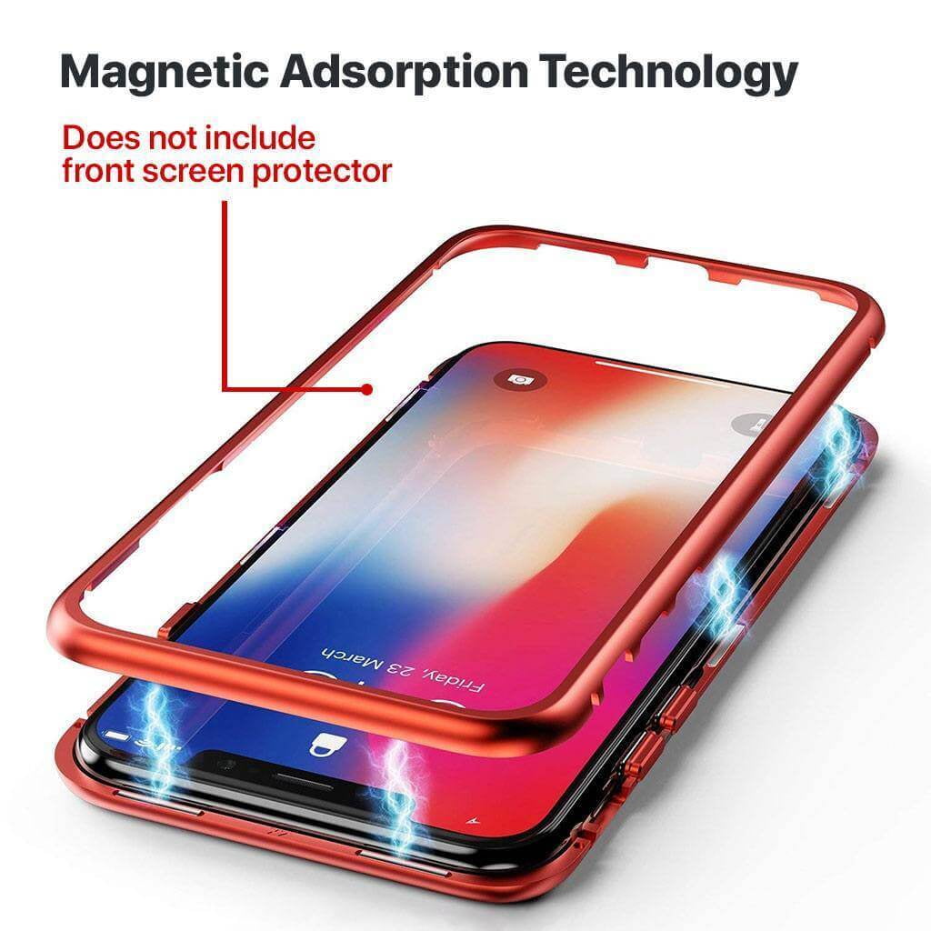 iPhone XR Adsorption Metal Frame Case with Tempered Glass Back