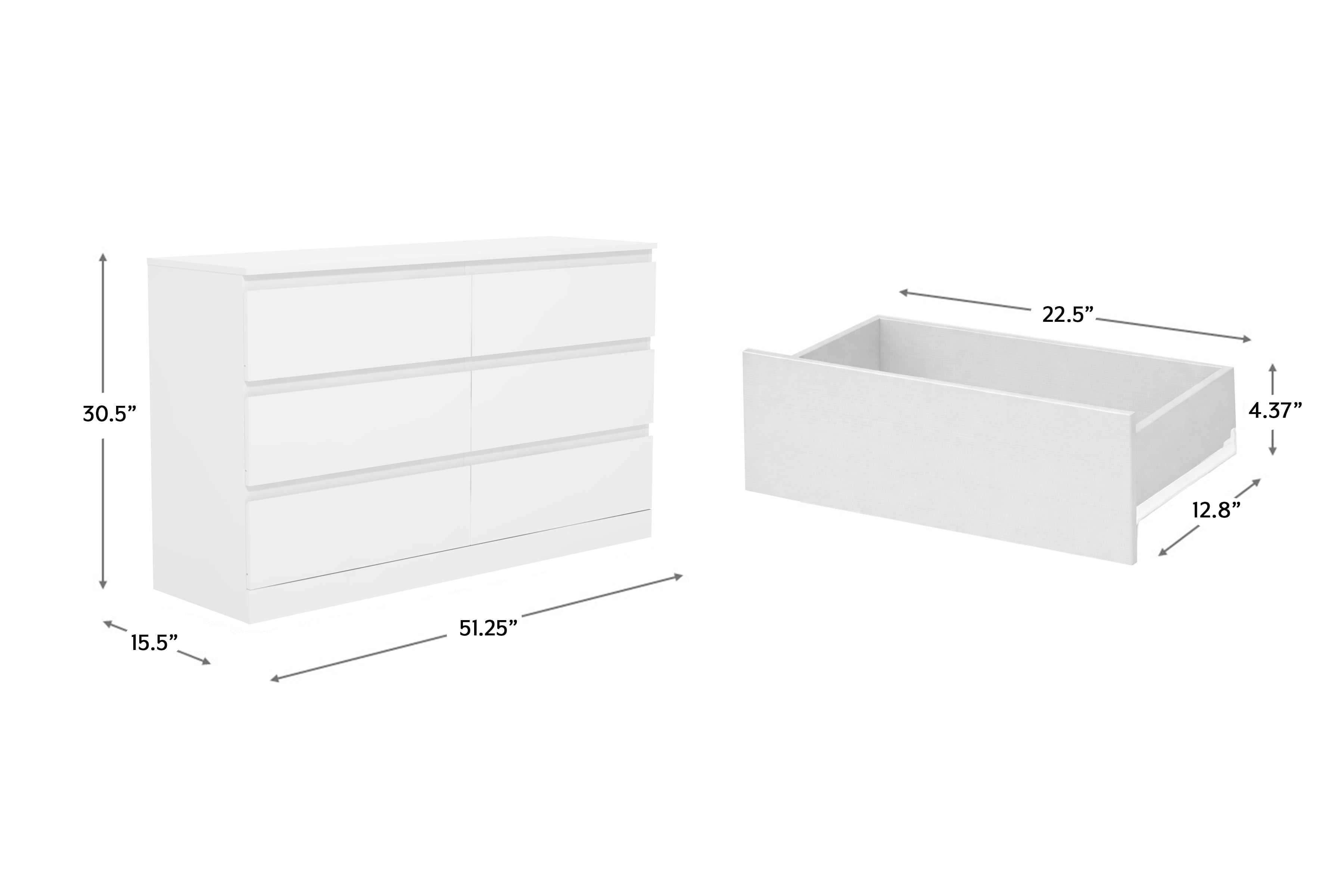 Brindle 6 Drawer Dresser, Matte White, by Hillsdale Living Essentials