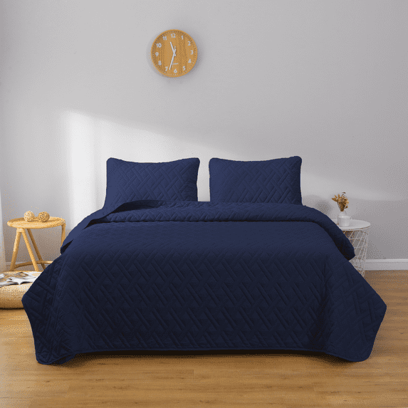 Home Quilt Set 3 Pieces Navy Quilt Set Soft Microfiber Bedspreads King Size Lightweight Coverlet with Diamond Stitch Design Comforter Set Bed Cover for All Season(1 Quilt 2 Shams)