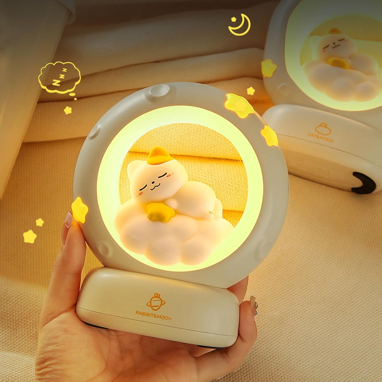 Space Kitty LED Night Light for Kids, Cute Cat Nursery Lamp with Touch Sensor, Dimmable Rechargeable Bedside Light, Animal Decor Gifts for Girls Baby Cat Lovers