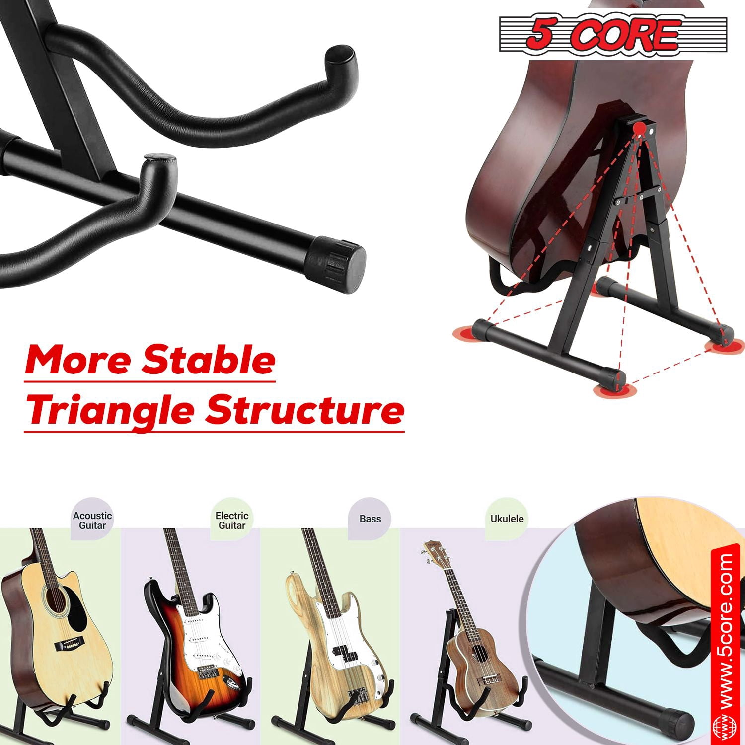 5Core Double Guitar Stand Floor Adjustable A Frame Folding Acoustic Electric Guitars Holder Stands