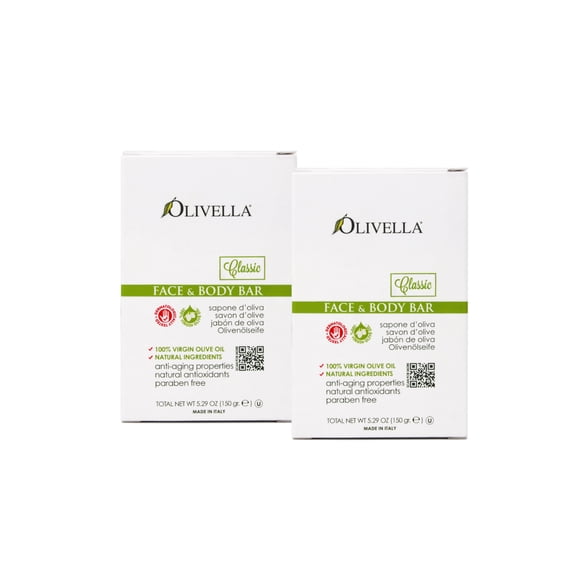 Olivella Classic Face and Body Bar Soap 100 Percent Virgin Olive Oil Natural Ingredients Paraben Free 5.29 oz (Pack of 2)