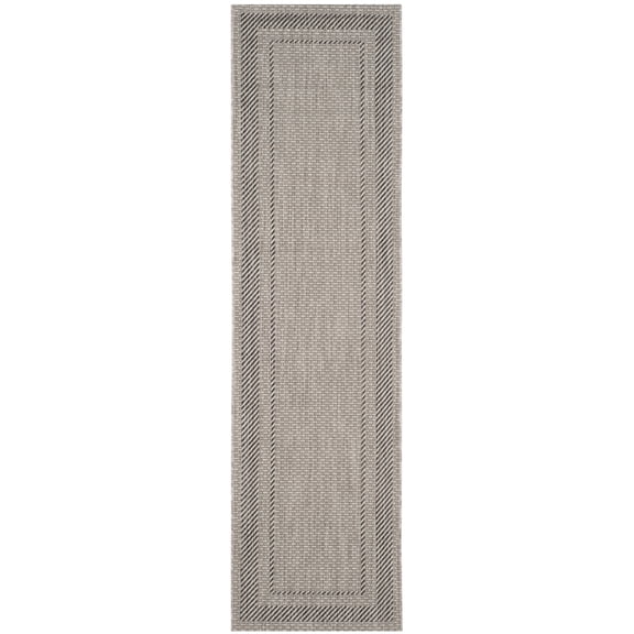 SAFAVIEH Courtyard Agnes Striped Border Indoor/Outdoor Runner, 2'3" x 14', Beige/Black