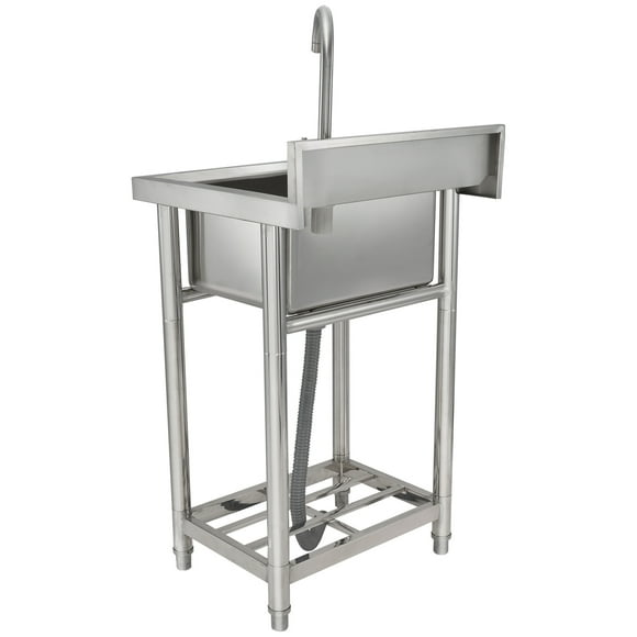 KFFKFF Stainless Utility Sink, Single Bowl with Faucet & Legs, 16x13x8.7 in, Free Standing for Garage, Kitchen, Laundry, NSF