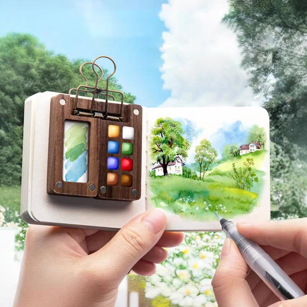Mini 6 - Grid Portable Watercolor Palette Set with Binder - Clip Book Design, Ideal for Artists and Students on the Go