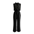 thumbnail image 6 of Tqcoqu Women's Sleeveless Tie Neck Cutout Romper,Elastic Waist Wide Leg Linen Blend Jumpsuit with Pockets & Back Zipper,Black Women's S-XXXL, 6 of 6