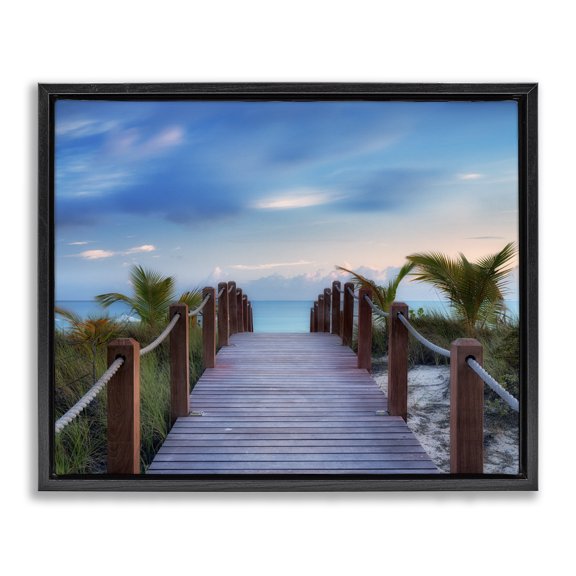 Stupell Industries Coastal Tropical Boardwalk Beach Path Black Floating Frame Canvas Art, 31 x 25, by Dennis Frates