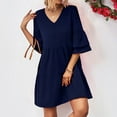 thumbnail image 5 of Wycnly Womens Dresses Fashion Flared Sleeve Empire Waist Flowy Ruffle Swing A Line Mini Dresses Summer Solid V-Neck 3/4 Sleeve Formal Short Dress Blue m, 5 of 7