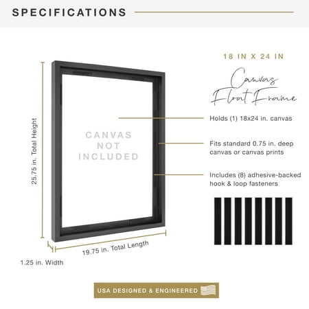 MCS Canvas Float Frames 16x20 Frame, Black Frame for Finished Canvases, Vertical & Horizontal Wall Hanging Large Frame with Adhesive for Canvas Paintings (1-Pack)