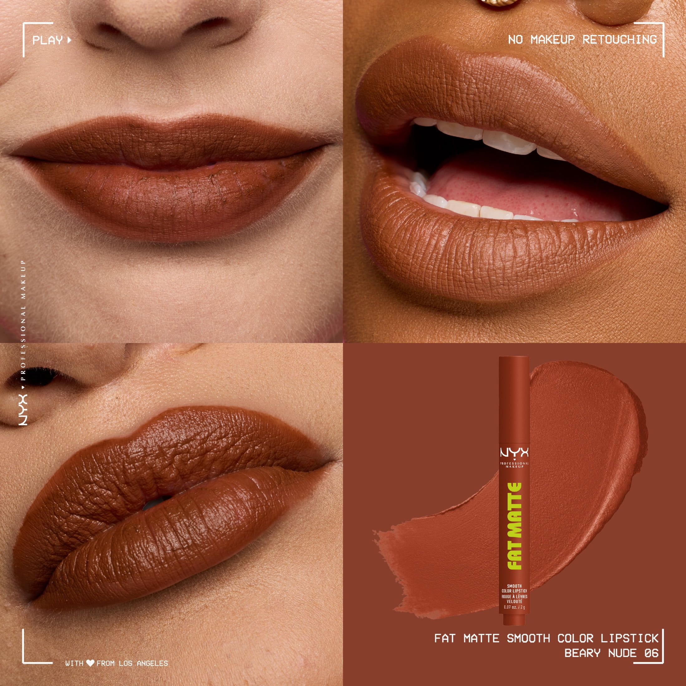 NYX Professional Makeup Fat Matte Lipstick Smooth Color Long Lasting Lipstick, Beary Nude, 0.07 oz