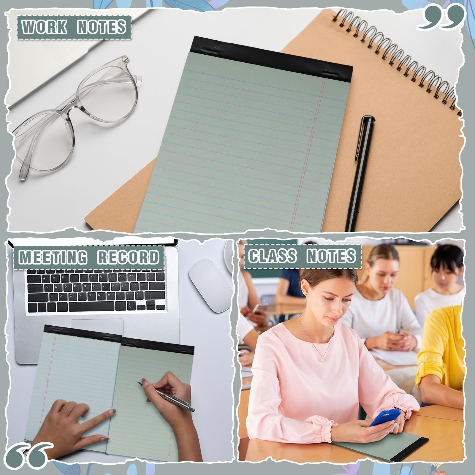 24 5" X 8" Small Legal Pads Colored Lined Note Narrow Ruled Writing Notepads 50 Sheets Per Paper Notebook And Perforated For College Office Supplies (fresh Colors)