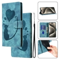for iPhone 11 Phone Case Wallet Flip Cases,Cute Cat & Heart Patterned,Retro PU Leather Kickstand,Card Holder,Wrist Strap,Magnetic Closure,Shockproof Cover For iPhone 11, Blue