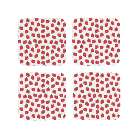 

Tideii Cartoon Strawberry for Leather Coasters 4 Pieces Anti-fouling and Anti-scalding Decorative Coasters Suitable for Restaurants Kitchens Coffee Shops-Square