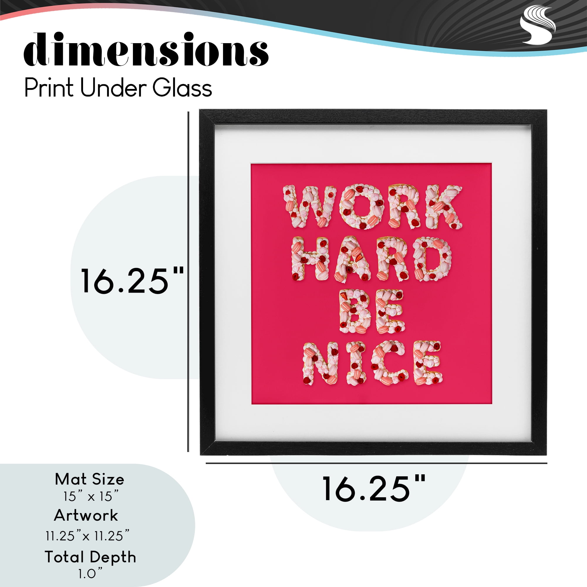Work Hard Be Nice Black Framed Print Under Glass, design by LISH Creative