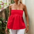 thumbnail image 2 of BYHONG Women's Strapless Blouse Ruffle Bandeau Top, Backless Summer Tube Top with Peplum Hem Red M, 2 of 9
