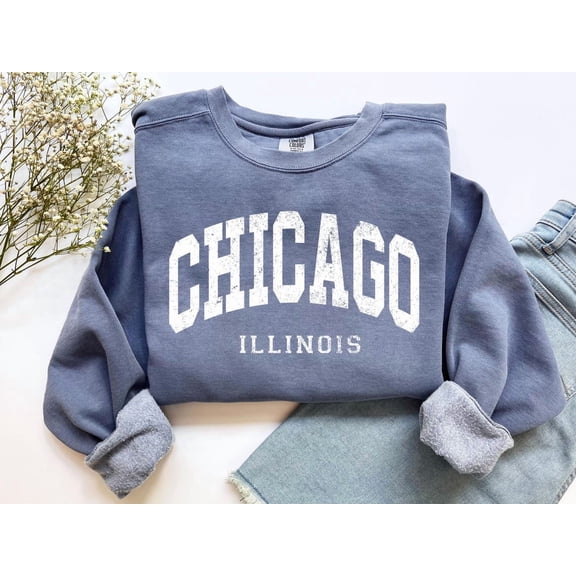 Vintage Chicago Sweatshirt: Distressed College Style Crewneck Tshirt All Size S-5XL