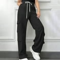 thumbnail image 4 of qucoqpe Womens Wide Leg Cargo Pants with Multiple Pockets Solid Elastic Waist Straight Leg Hiking Joggers Trousers, 4 of 5