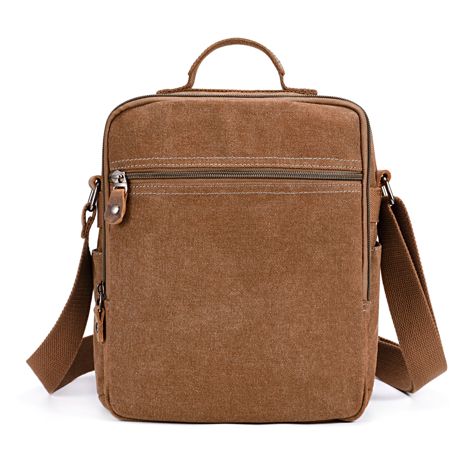 Plambag Canvas Messenger Bag Small Travel School Crossbody Bag Coffee