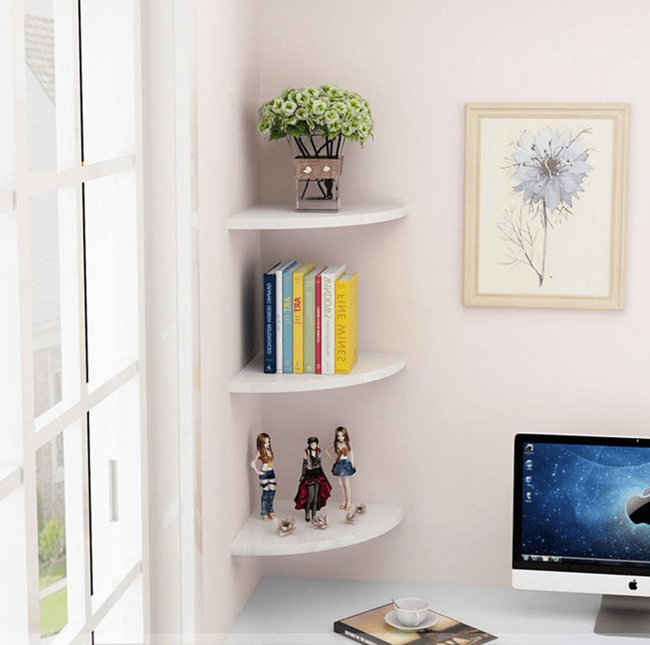 Set of 3 Corner Floating Shelves with Concealed Hardware Rack Wall-Mounted  Storage Bookshelves Home Furniture Office Decor White
