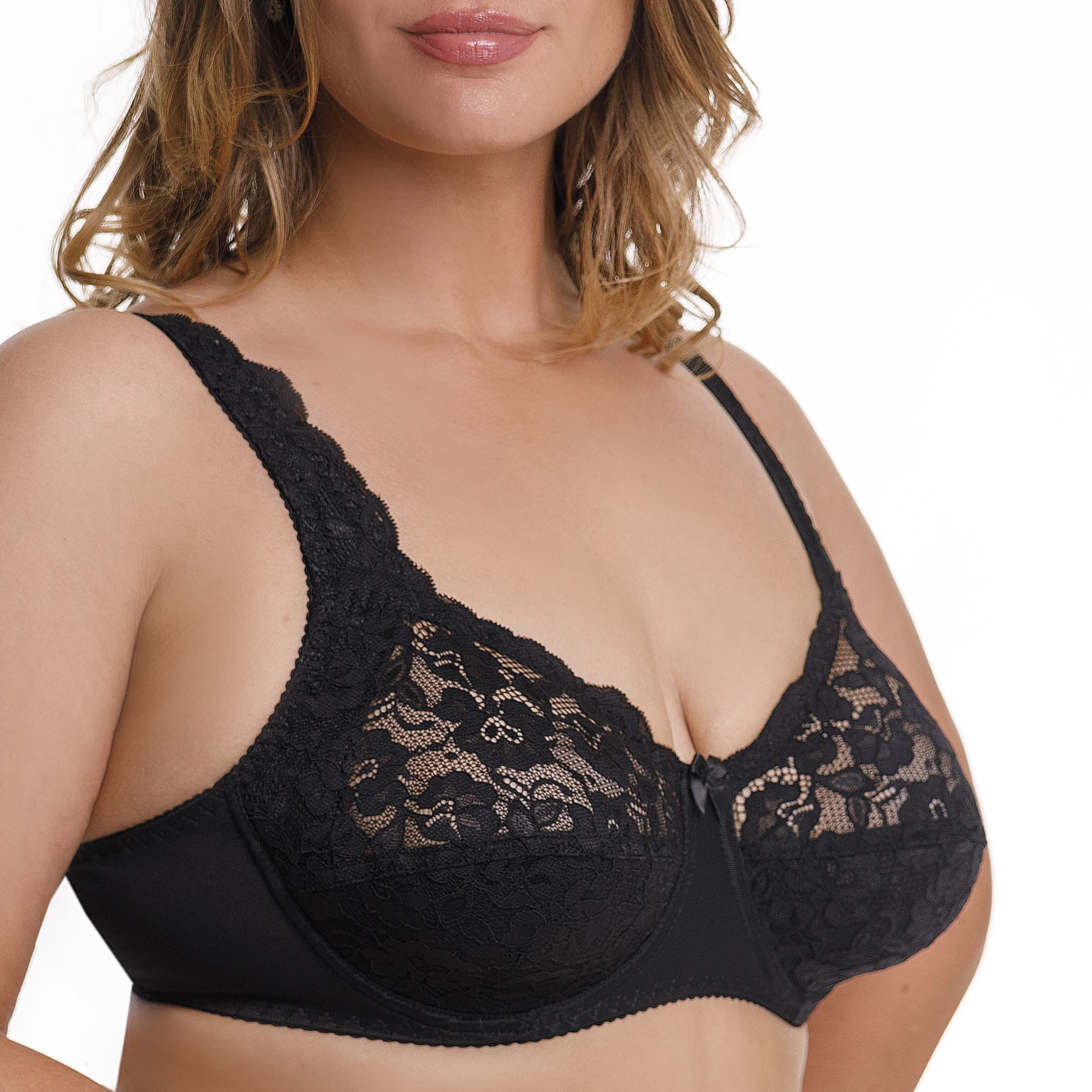 Plus Size Underwire Bra Full Coverage Minimizer Wide Straps Support Panels Non-Padded Lace Cups 34 36 38 40 42 44 / B C D E F G H ( 40D, Black)