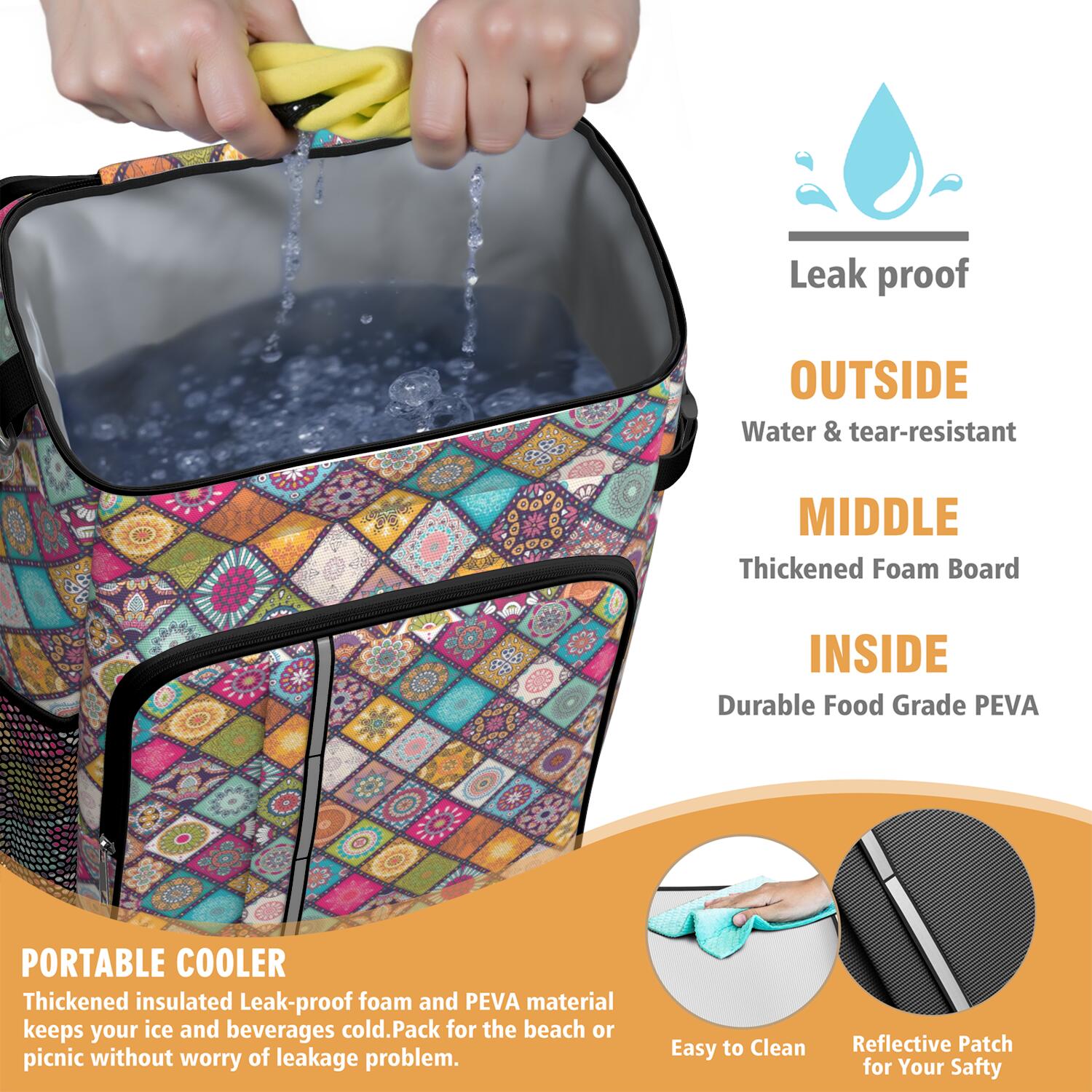 Travel Cooler Bag - Boho Bohemia Flower Camping Beer Cooler Backpack with Bottle Opener- Waterproof Insulated Picnic Backpacks - Cooler Bag for Beach
