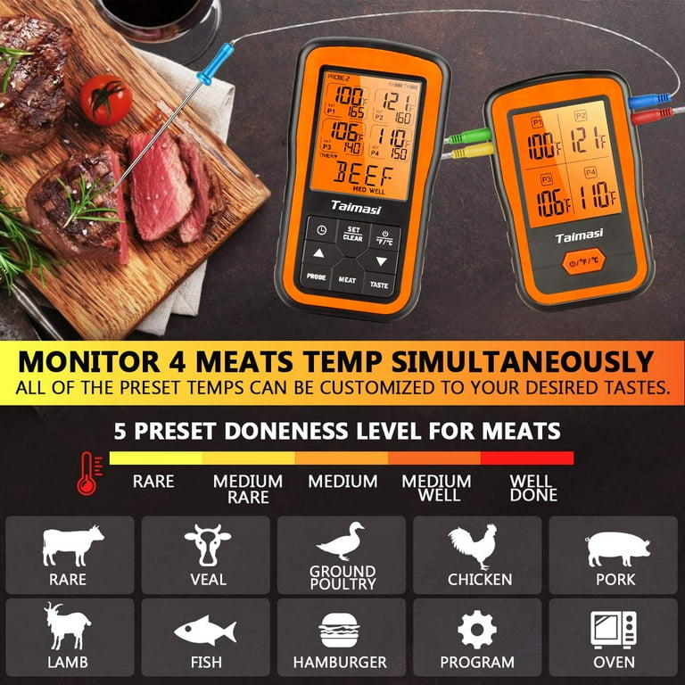 Wireless Meat Thermometer Remote Digital Kitchen Cooking Food