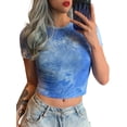 thumbnail image 1 of Seyurigaoka Women Juniors Round Collar T-shirt, Printing Midriff-baring Tops Base Shirt, 1 of 7