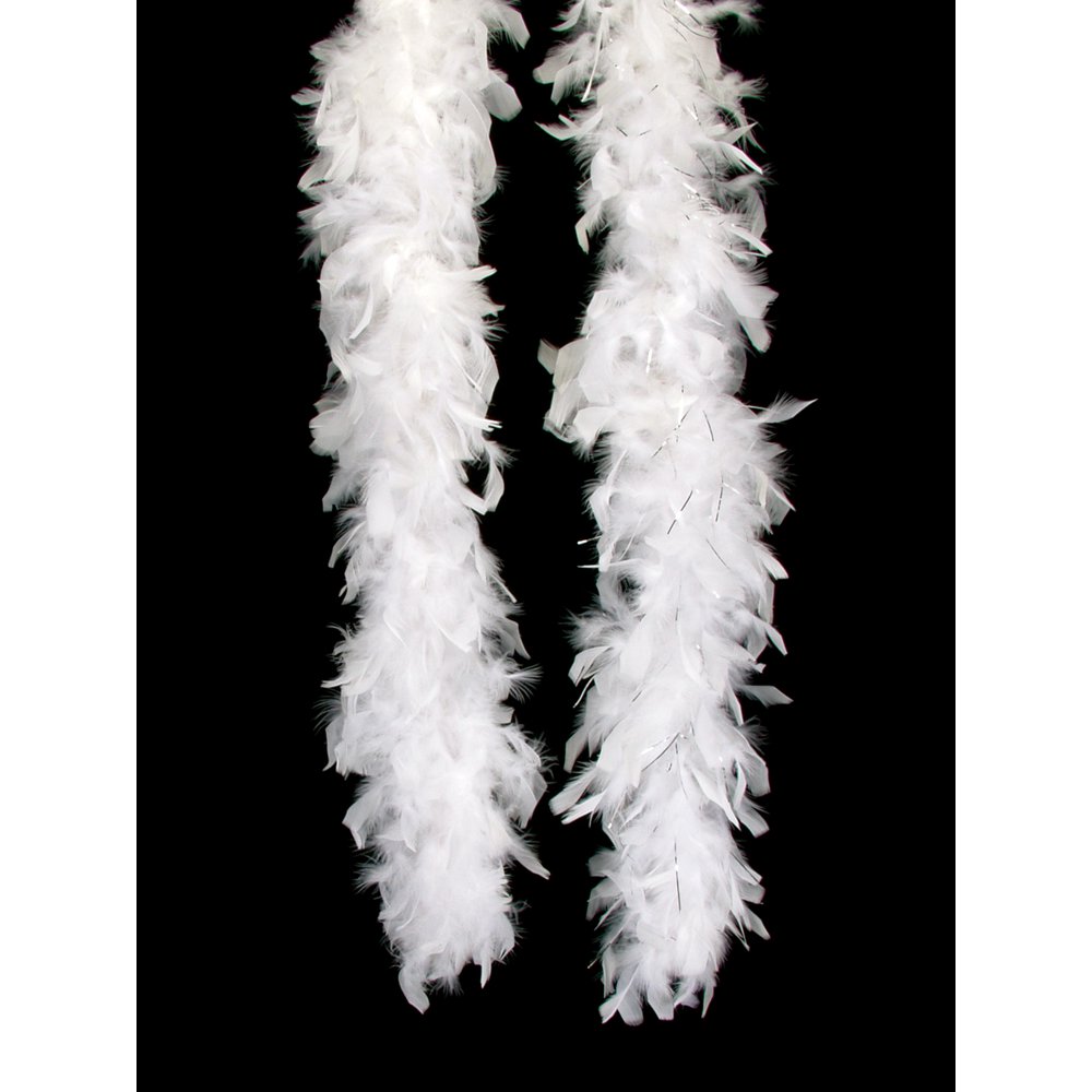 Loftus Silver Tinsel Long Fluffy Feather Boa, White Silver, 72
