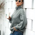thumbnail image 4 of SWSMCLT Women's Soft Pullover Sweater Long Sleeve Winter Drop Shoulder Knitwear Top High Neck Cable Knit Warm Holiday Spring Grey 14, 4 of 5