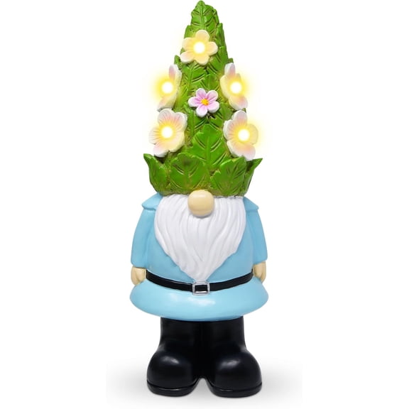 Gift Boutique Succulent Gnome Garden Statue with LED Lights, Weather-Resistant Resin Outdoor Figurine for Patio, Porch, Yard & Lawn Decor