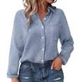 thumbnail image 3 of Womens Button down Shirts Cotton Linen Long Sleeve Dress Shirts Casual Summer Tops with Pockets by Yigetop Navy M, 3 of 7