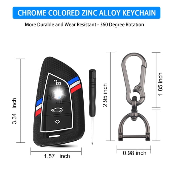 Key Fob Cover Compatible with Fit for BMW 2 3 4 5 6 7 Series X1 X2 X3 X4 X5 X6 X7 M 430i 840i 2015-2023 Heavy-Duty Striped Silicone Shock-Absorbing Keychain Case Holder Protector