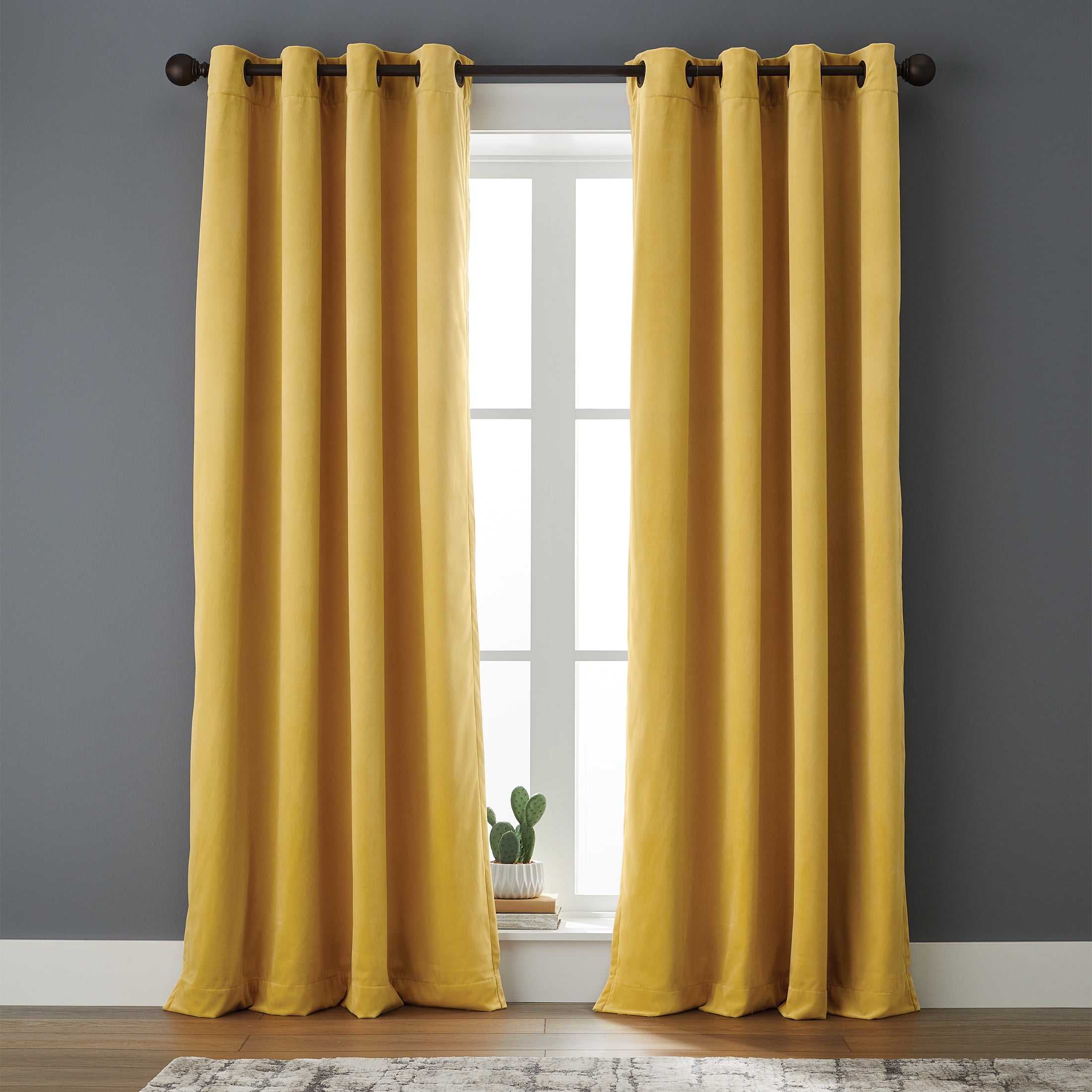 Custom Width by 84" H Solid Yellow Velvet Curtain Single Panel w/Rod Pocket Top 