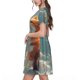 thumbnail image 2 of Disketp Starry Sky Cloud Fox para Vestido de Manga Corta para Mujeres, Vestidos de Verano para Mujeres, Casual y Holgado para la Playa, 2 of 6